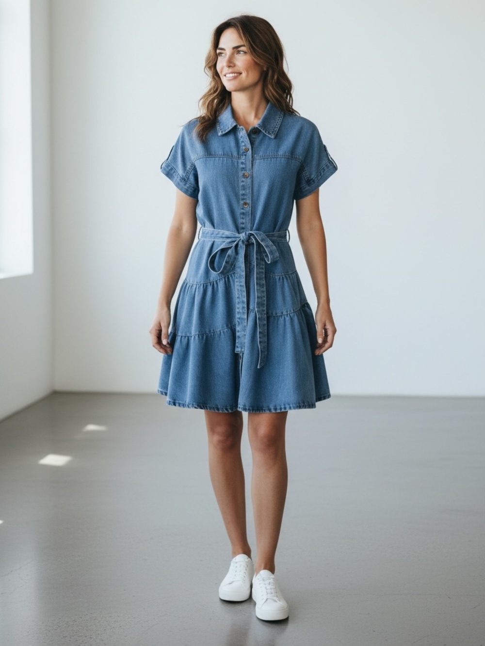217. Light Blue Denim Shirt Dress with Tie Waist - Picture 5 of 5